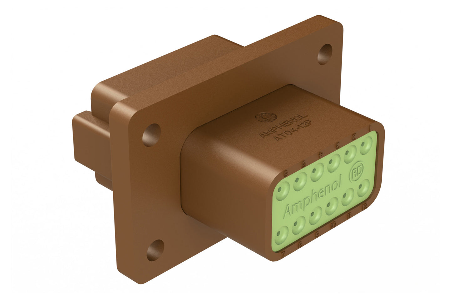 AT04-12PD-CL03 12 Position Receptacle Flange Mount Connector, Pin, Brown, Keyed D, Reduced Diameter Seal. DT04-12PD-CL03
