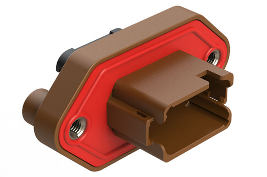 AT04-12PD-LE21 12 Position Panel Mount Receptacle, Keyed D, Enhanced Shroud, Reduced Diameter Seal, Endcap, Brown. DT04-12PD-LE21