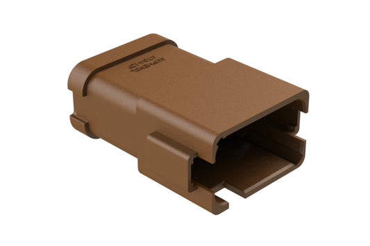 AT04-12PD-P031 12-way receptacle, (4) 3 Pin busbar=13 amps, gold plating, keyed D, brown. Contacts included. DT04-12PD-P031