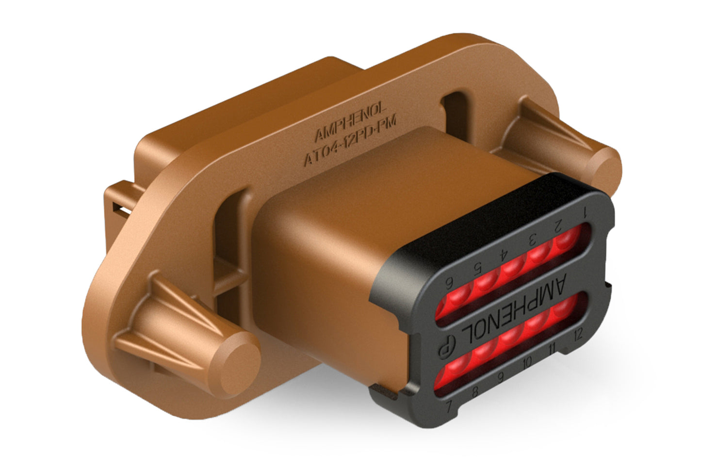 AT04-12PD-PM13 12 Posiition Receptacle, Pin, Nickel, Panel Mount, Self-Threading, Cap, Keyed D. DT04-12PD-LE01