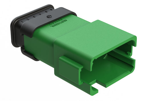 AT04-12PD-SR2GN 12 position Pin receptacle key position D, with strain relief & Reduced Diameter Seal, green