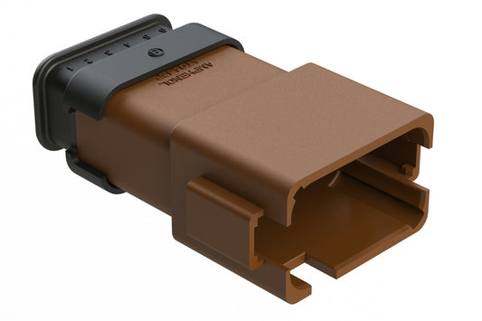 AT04-12PD-SRBR 12 position Pin receptacle key position D, with strain relief, brown. DT04-12PD-E008