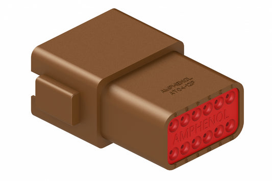 AT04-12PD 12-Way Receptacle, Male Connector with D Position Key, Extended Shroud, Brown. DT04-12PD, DT04-12PD-B016
