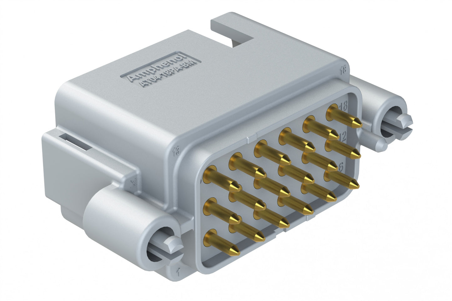 AT04-18PA-BM01 18 Position PCB Board Mount Receptacle, Straight, Gold Plated Contacts, Snap-Fit, Keyed A, Grey