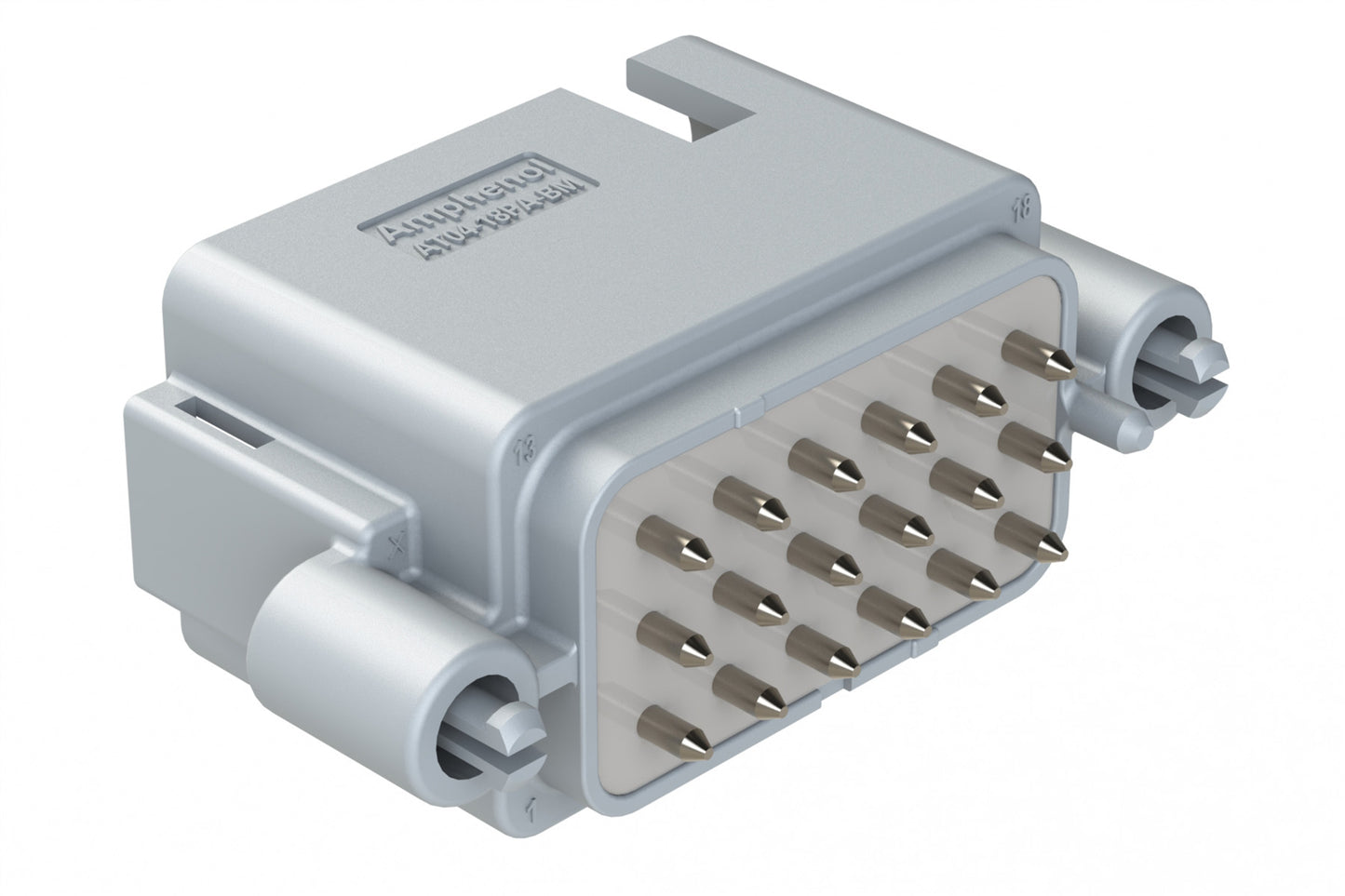 AT04-18PA-BM04 18 Position PCB Board Mount Receptacle, Straight, Nickel Plated Contacts, Snap-Fit, Potted, Keyed A, Grey