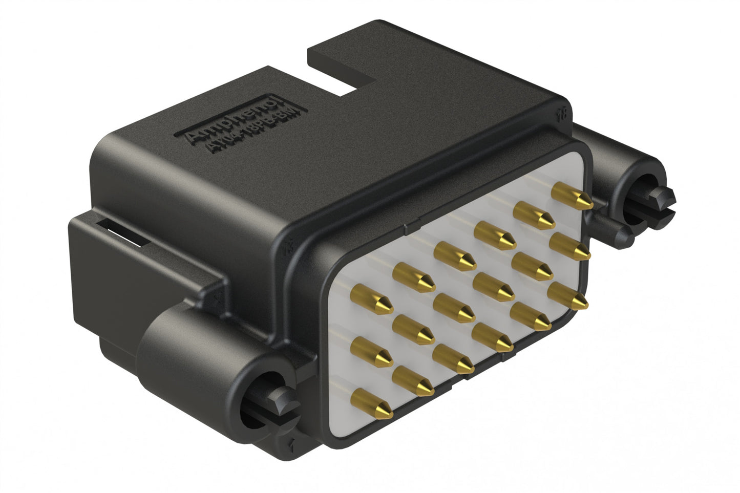 AT04-18PB-BM02 18 Position PCB Board Mount Receptacle, Straight, Gold Plated Contacts, Snap-Fit, Potted, Keyed B, Black