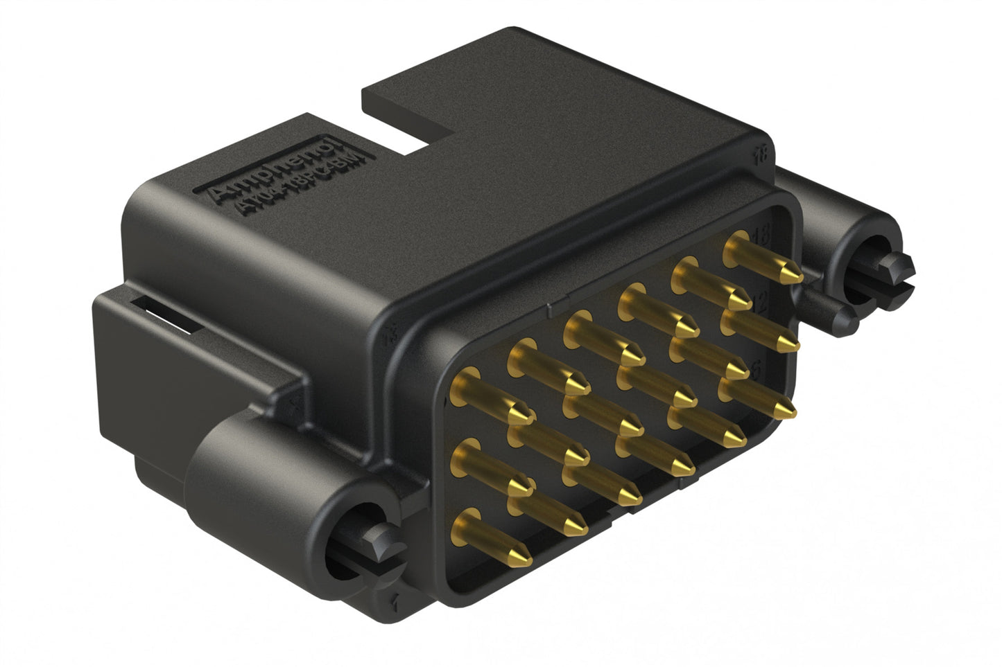 AT04-18PC-BM01BK 18 Position PCB Board Mount Receptacle, Straight, Gold Plated Contacts, Snap-Fit, Keyed C, Black