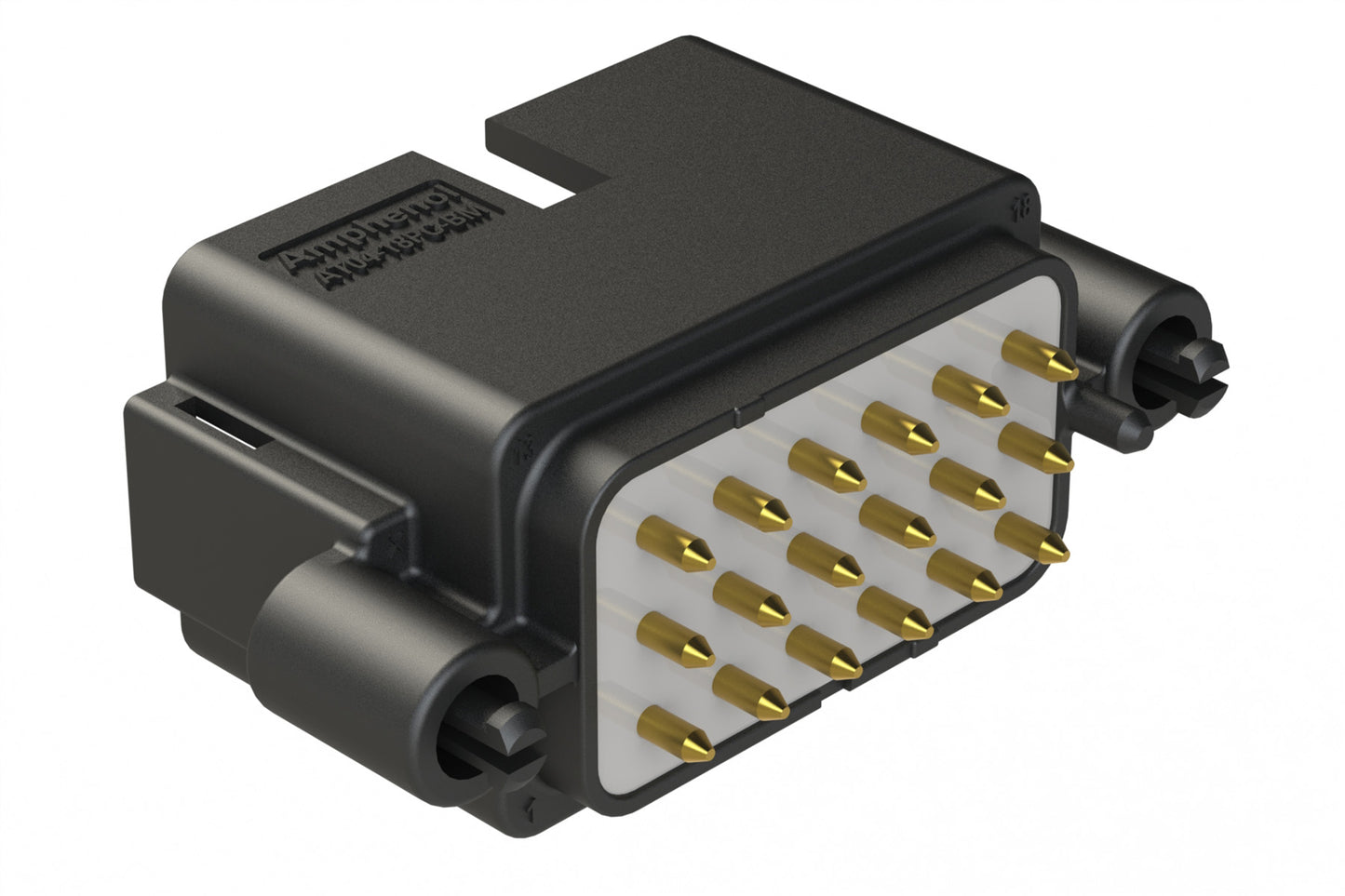 AT04-18PC-BM02BK 18 Position PCB Board Mount Receptacle, Straight, Gold Plated Contacts, Snap-Fit, Potted, Keyed C, Black