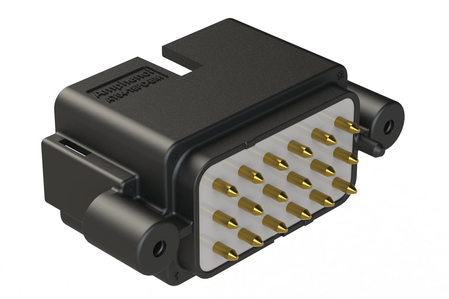 AT04-18PC-BM12BK 18 Position PCB Receptacle, Flangeless, Self-Threading, Keyed C, Gold Plated Contacts Included, Potted, Black Body