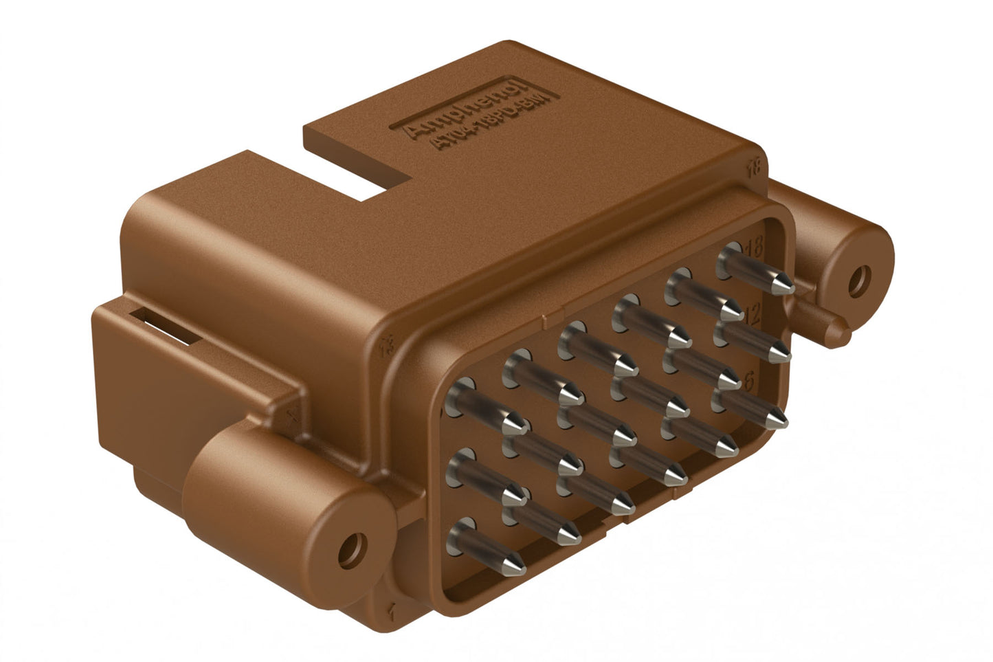 AT04-18PD-BM13 18 Position PCB Receptacle, Flangeless, Self-Threading, Keyed D, Nickel Plated Contacts Included, Brown Body