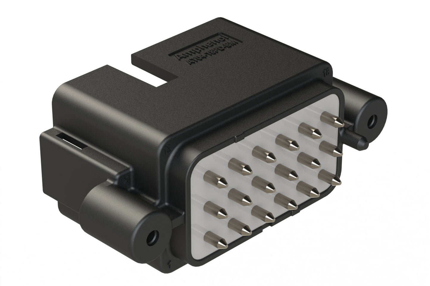 AT04-18PD-BM14BK 18 Position PCB Receptacle, Flangeless, Self-Threading, Keyed D, Nickel Plated Contacts Included, Potted, Black Body