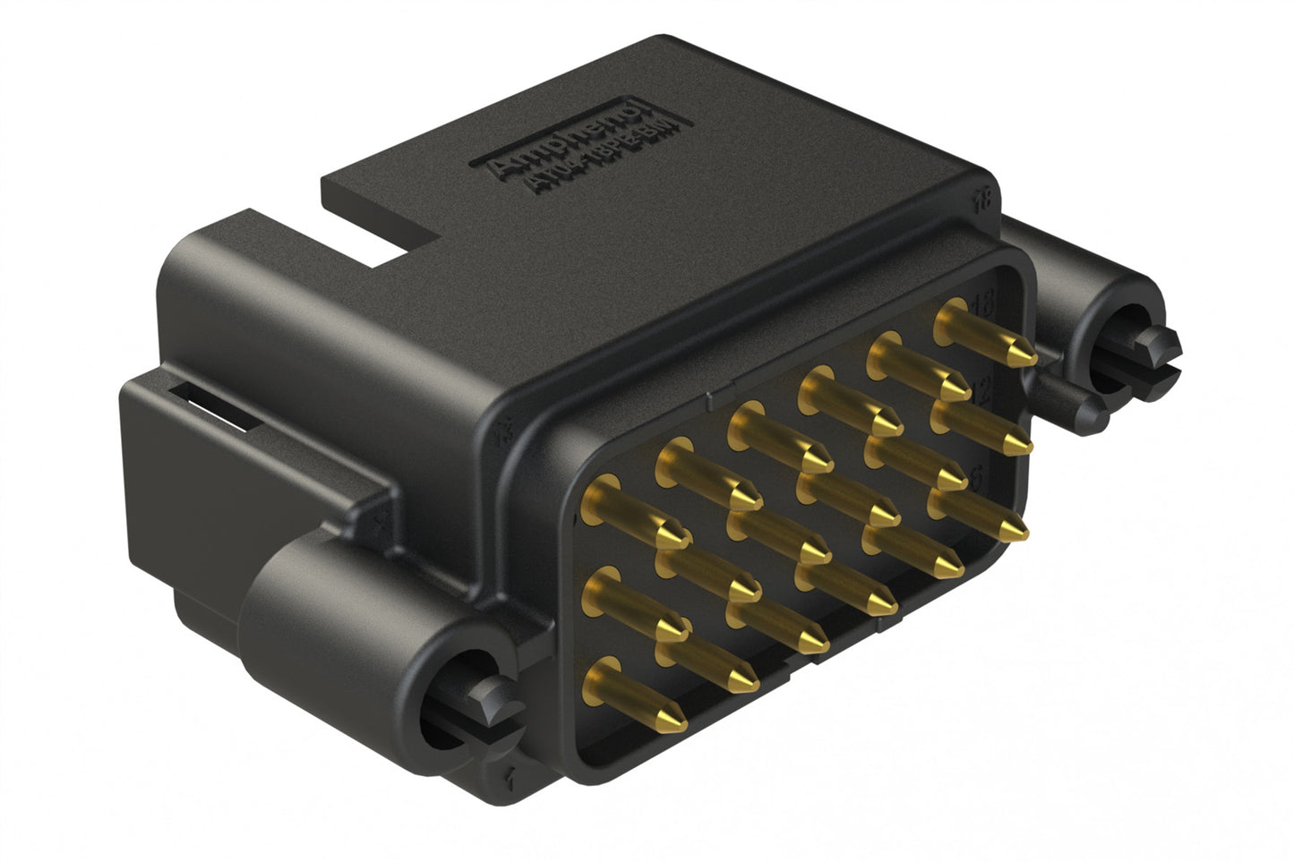 AT04-18PE-BM01BK 18 Position PCB Board Mount Receptacle, Straight, Gold Plated Contacts, Snap-Fit, Keyed E, Black