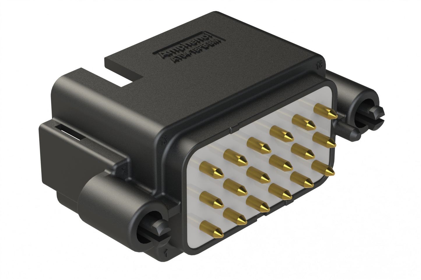 AT04-18PE-BM02BK 18 Position PCB RBoard Mount eceptacle, Straight, Gold Plated Contacts, Snap-Fit, Potted, Keyed E, Black