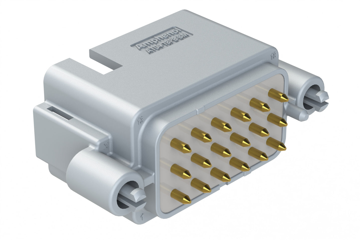 AT04-18PE-BM02 18 Position PCB Board Mount Receptacle, Straight, Gold Plated Contacts, Snap-Fit, Potted, Keyed E, Grey