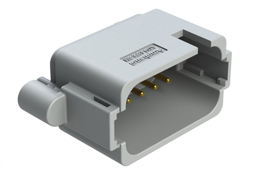 AT04-18PE-BM12 18 Position PCB Receptacle, Flangeless, Self-Threading, Keyed E, Gold Plated Contacts Included, Potted, Grey Body