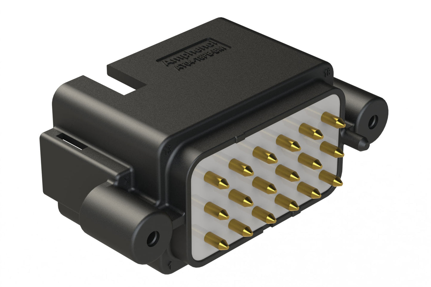 AT04-18PE-BM12BK 18 Position PCB Receptacle, Flangeless, Self-Threading, Keyed E, Gold Plated Contacts Included, Potted, Black Body