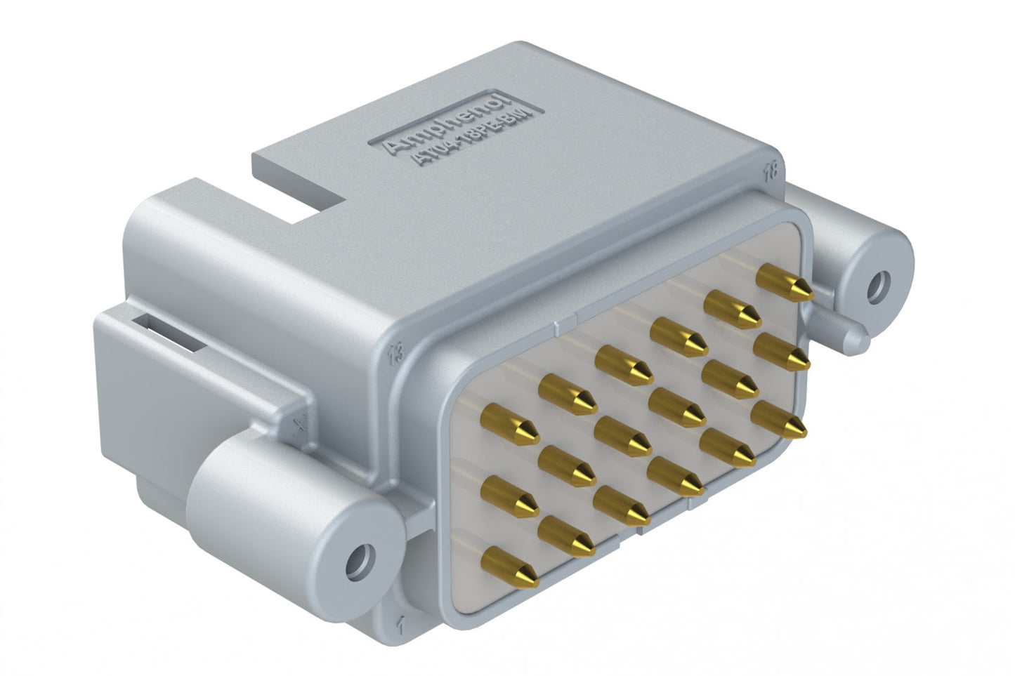 AT04-18PE-BM12 18 Position PCB Receptacle, Flangeless, Self-Threading, Keyed E, Gold Plated Contacts Included, Potted, Grey Body