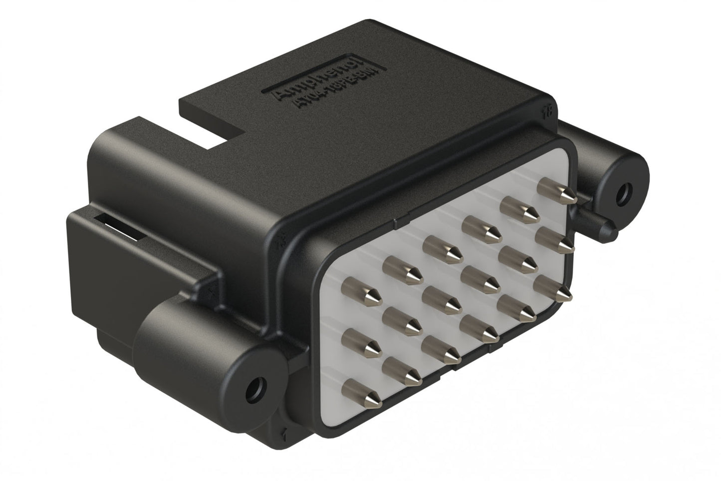 AT04-18PE-BM14BK 18 Position PCB Receptacle, Flangeless, Self-Threading, Keyed E, Nickel Plated Contacts Included, Potted, Black Body