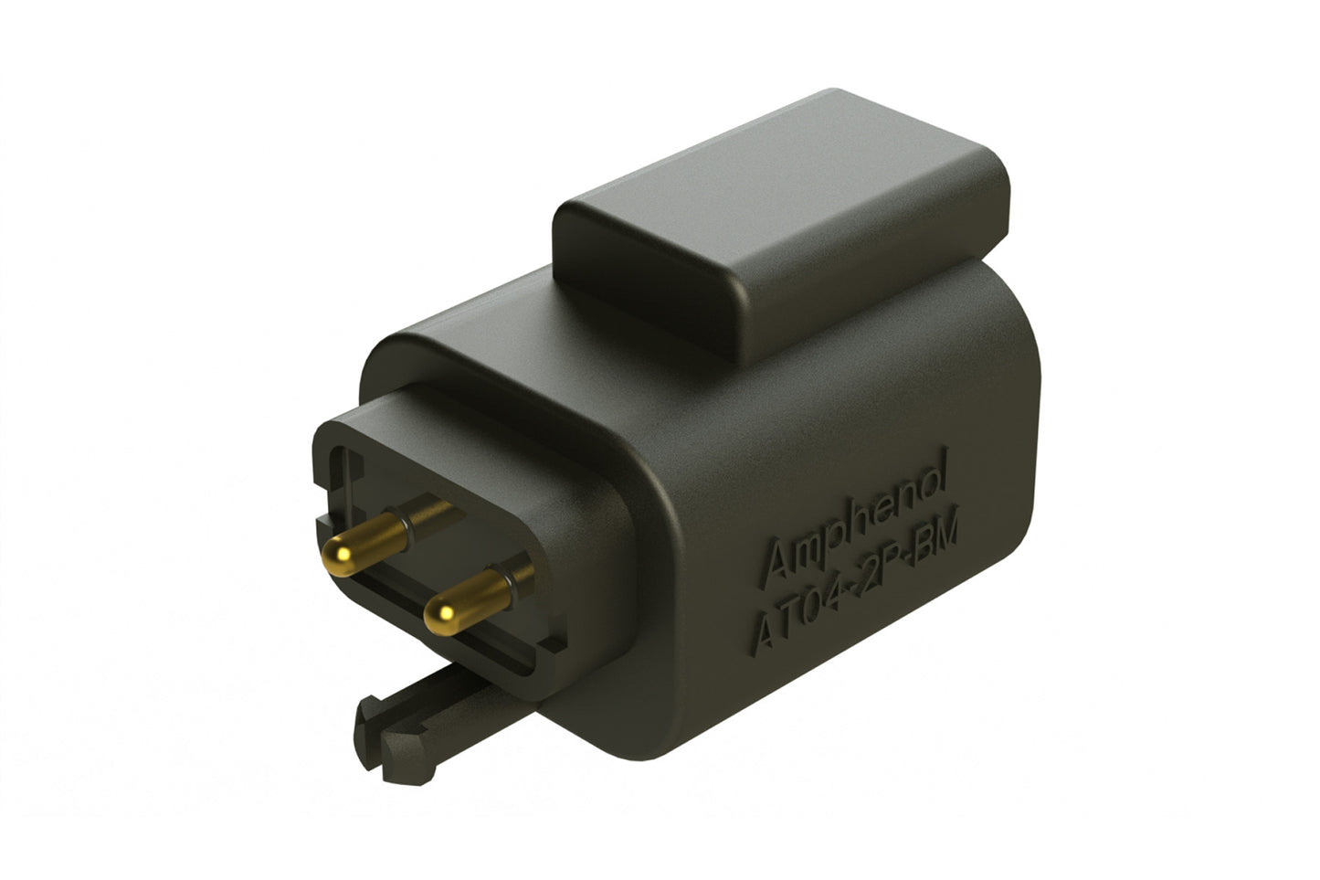 AT04-2P-BM02 2 Position PCB Flangeless (Snap Fit) Board Mount Receptacle, Pin, Gold Plated Contacts Included, Potting, Black