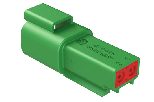AT04-2P-GRN 2-Way Receptacle, Male Connector, Green