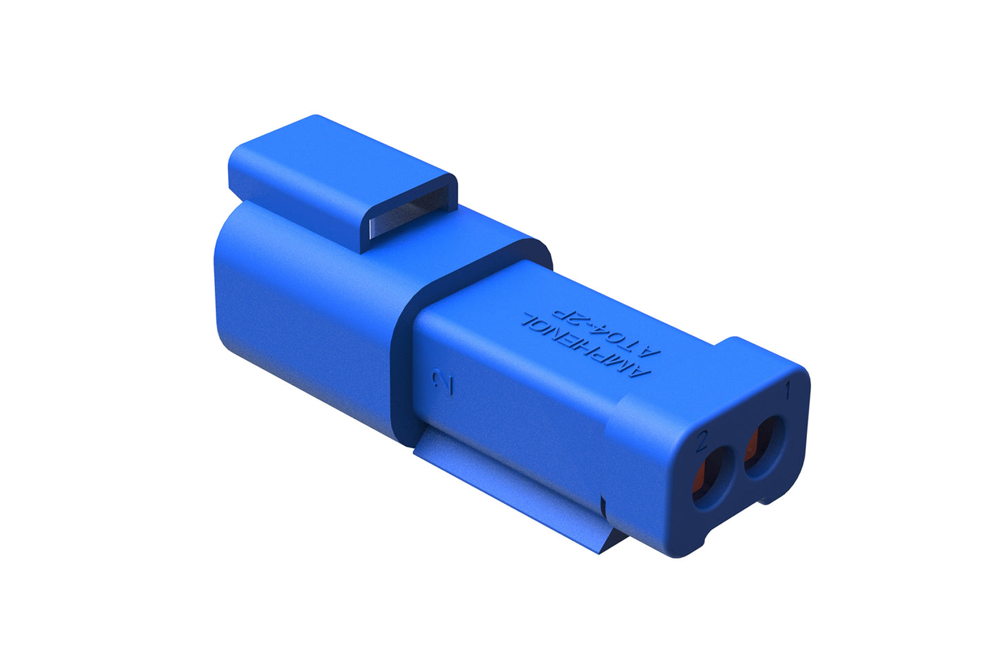 AT04-2P-MM01BLU 2-Way Receptacle, Male Connector with Reduced Diameter Seal (E-Seal) and End Cap, Blue