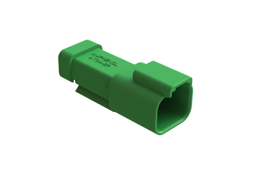 AT04-2P-MM01GRN 2-Way Receptacle, Male Connector with Reduced Diameter Seal (E-Seal) and End Cap, Green