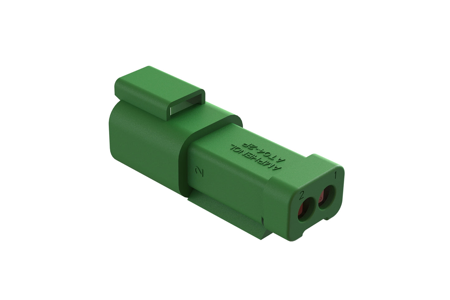 AT04-2P-MM01GRN 2-Way Receptacle, Male Connector with Reduced Diameter Seal (E-Seal) and End Cap, Green