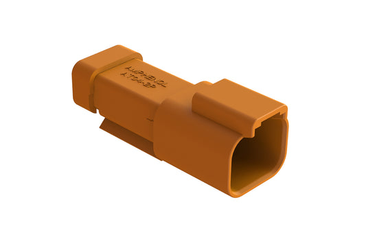 AT04-2P-MM01ORG 2-Way Receptacle, Male Connector with Reduced Diameter Seal (E-Seal) and End Cap, Orange
