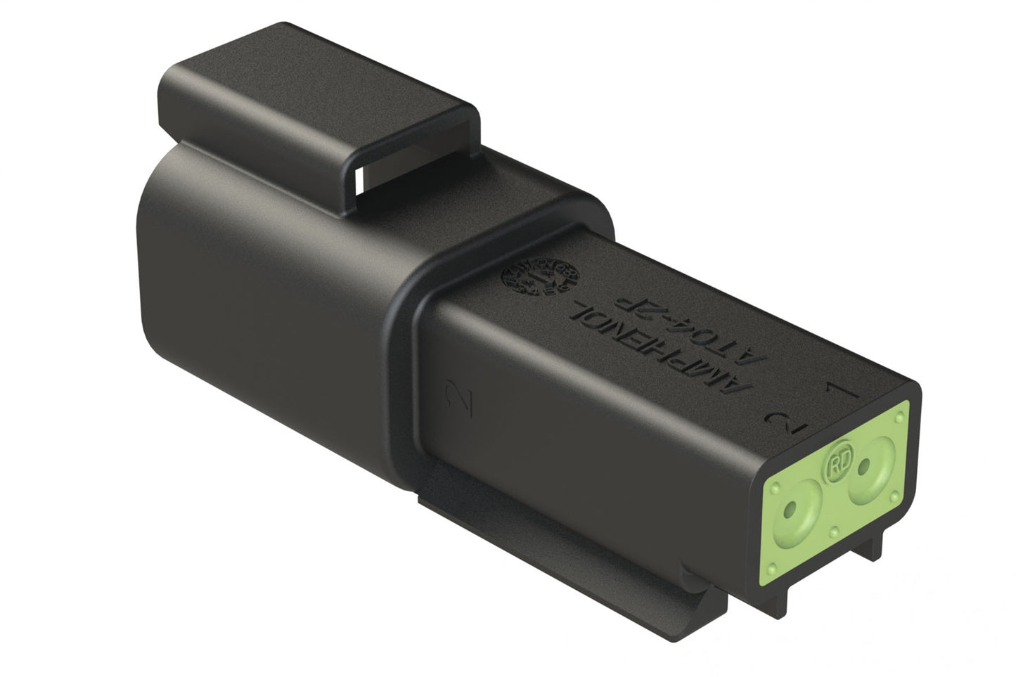 AT04-2P-RD01BLK 2-Way Receptacle, Male Connector with Reduced Diameter Seal (E-Seal), Black. DT04-2P-CE02, DT04-2P-CE06