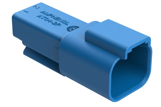 AT04-2P-RD01BLU 2-Way Receptacle, Male Connector with Reduced Diameter Seal (E-Seal), Blue