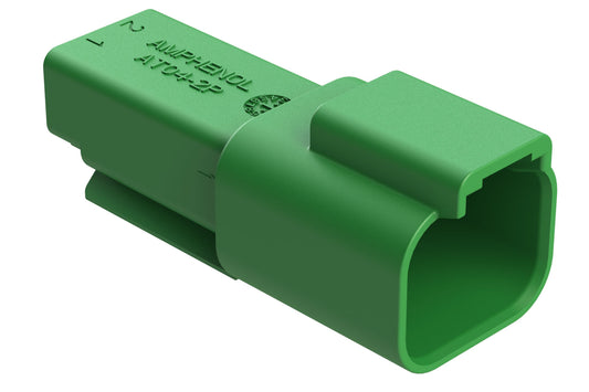 AT04-2P-RD01GRN 2-Way Receptacle, Male Connector with Reduced Diameter Seal (E-Seal), Green