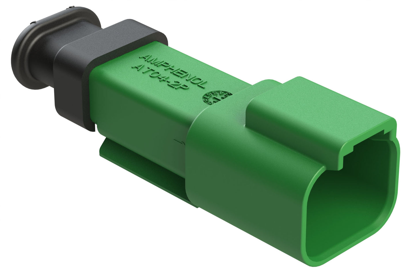 AT04-2P-SR01GRN 2-Way Receptacle Male Connector with Strain Relief End Cap and Standard Seal, Green
