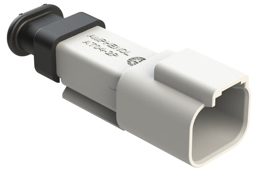 AT04-2P-SR01WHT 2-Way Receptacle Male Connector with Strain Relief End Cap and Standard Seal, White