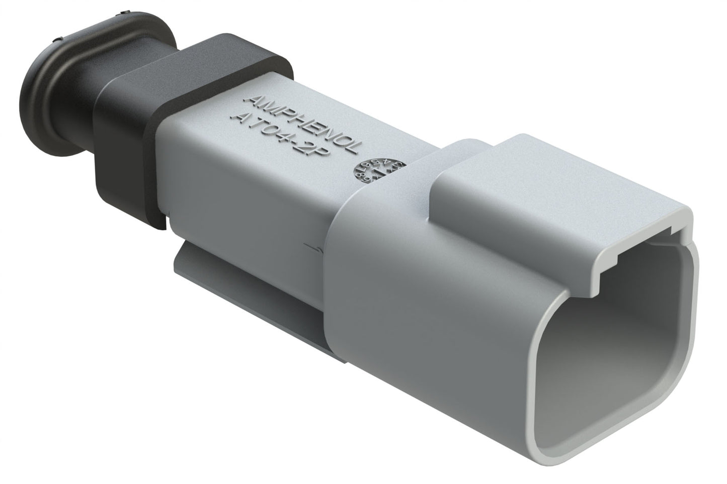 AT04-2P-SR02GRY 2-Way Receptacle Male Connector with Strain Relief End Cap and .053-.120 Reduced Seal, Grey. DT04-2P-CE04