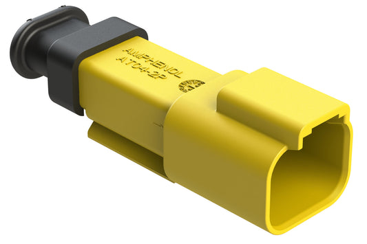 AT04-2P-SR02YEL 2-Way Receptacle Male Connector with Strain Relief End Cap and .053-.120 Reduced Seal, Yellow