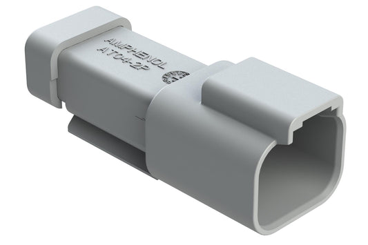 AT04-2P-SS01 2-Way Receptacle, Male Connector with Solid Rear Grommet and Endcap. DT04-2P-C017