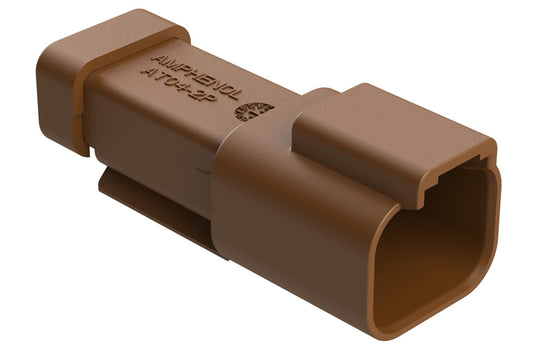 AT04-2P-SS01BRN 2-Way Receptacle, Male Connector with Solid Rear Grommet and Endcap, Brown
