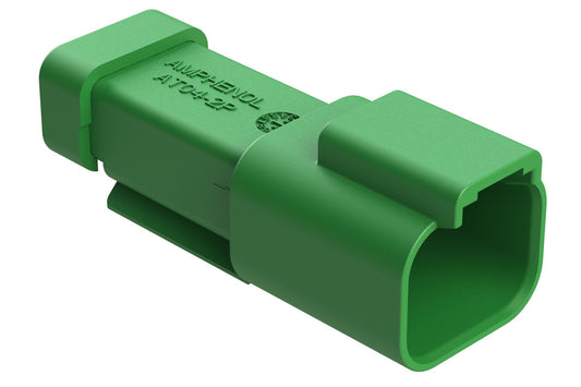 AT04-2P-SS01GRN 2-Way Receptacle, Male Connector with Solid Rear Grommet and Endcap, Green