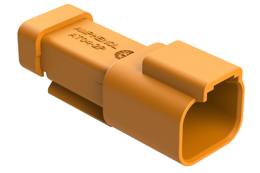 AT04-2P-SS01ORG 2-Way Receptacle, Male Connector with Solid Rear Grommet and Endcap, Orange