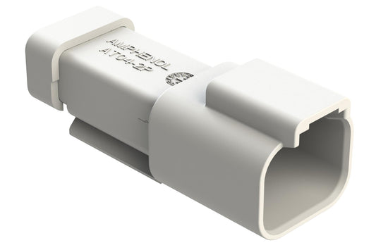 AT04-2P-SS01WHT 2-Way Receptacle, Male Connector with Solid Rear Grommet and Endcap, White