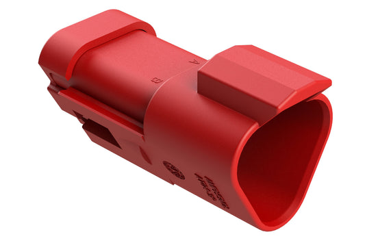 AT04-3P-MM01RED 3-Way Receptacle, Male Connector with Reduced Diameter Seal (E-Seal) and End Cap, Red