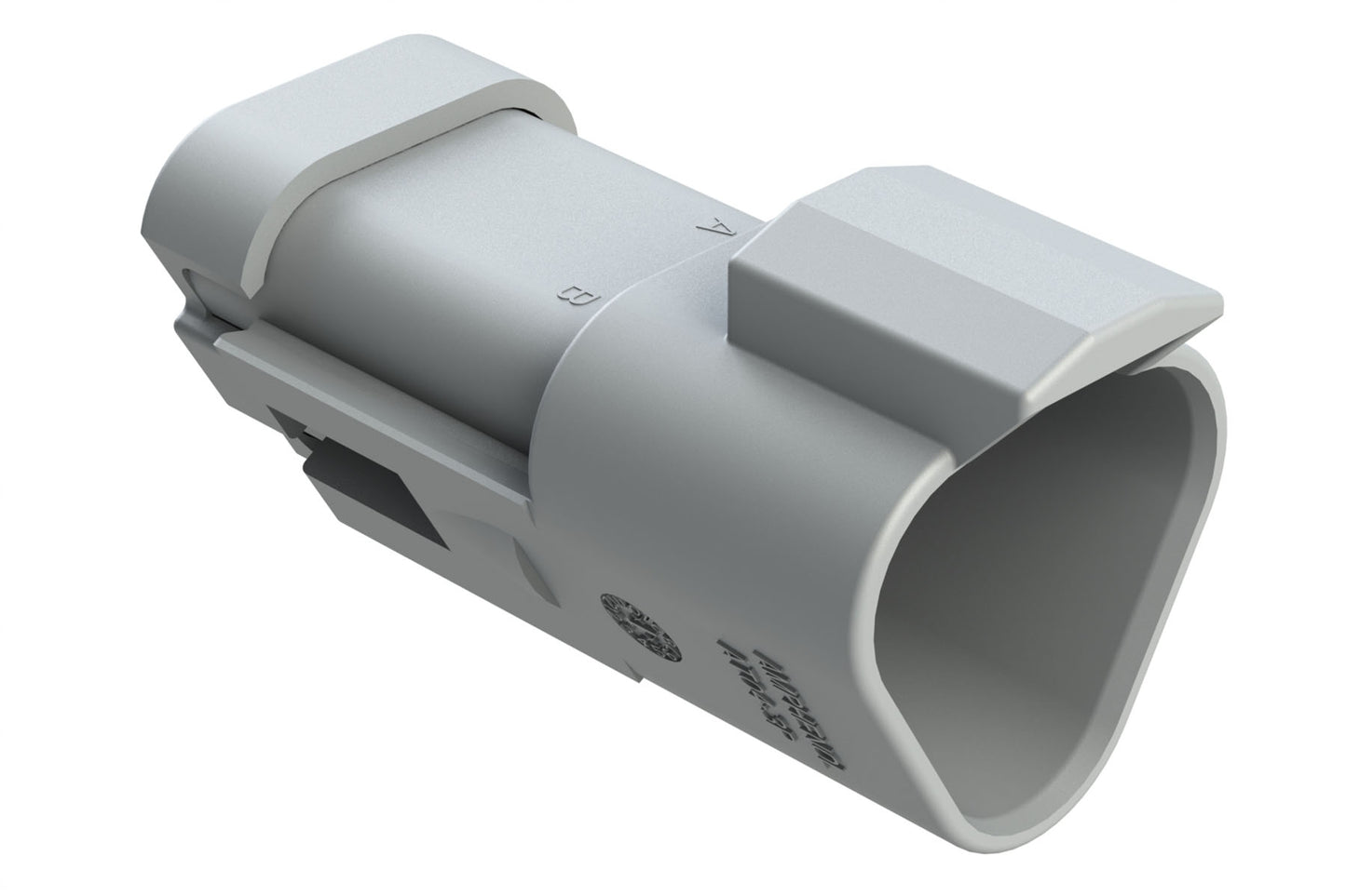 AT04-3P-MM01 3-Way Receptacle, Male Connector with Reduced Diameter Seal (E-Seal) and End Cap, Grey. DT04-3P-CE01