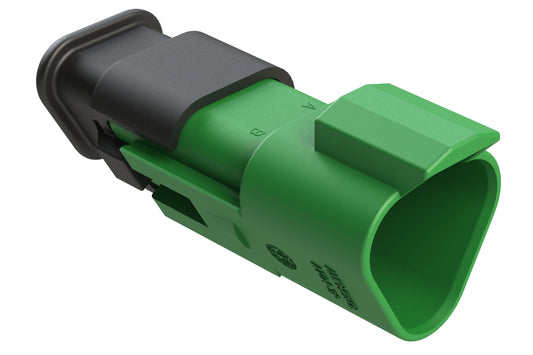 AT04-3P-SR01GRN 3-Way Receptacle Male Connector with Strain Relief Endcap and Standard Seal, Green