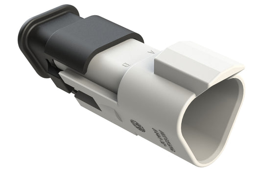 AT04-3P-SR01WHT 3-Way Receptacle Male Connector with Strain Relief Endcap and Standard Seal, White