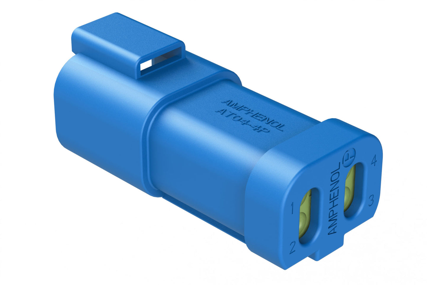 AT04-4P-MM01BLU 4-Way Receptacle, Male Connector with Reduced Diameter Seal (E-Seal) and End Cap, Blue