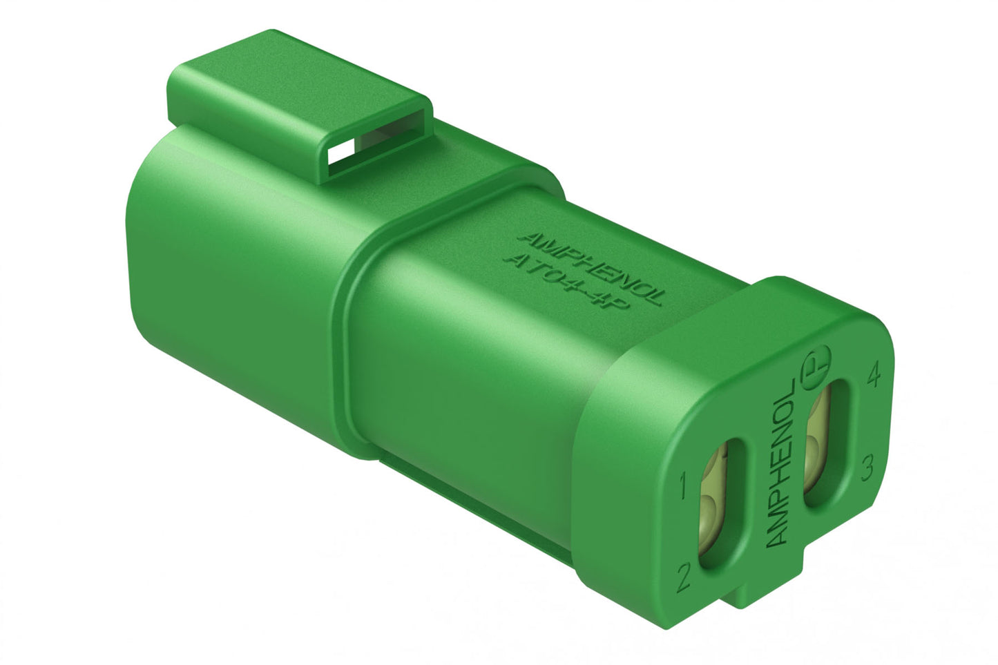 AT04-4P-MM01GRN 4-Way Receptacle, Male Connector with Reduced Diameter Seal (E-Seal) and End Cap, Green