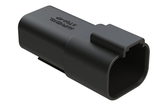 AT04-4P-RD01BLK 4-Way Receptacle, Male Connector with Reduced Diameter Seal (E-Seal), Black. DT04-4P-CE02, DT04-4P-CE06