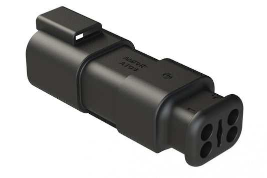 AT04-4P-SR01BLK 4-Way Receptacle Male Connector with Strain Relief Endcap, Standard Seal, Black