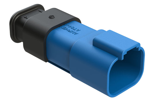 AT04-4P-SR01BLU 4-Way Receptacle Male Connector with Strain Relief Endcap, Standard Seal, Blue