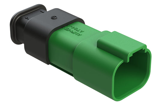 AT04-4P-SR01GRN 4-Way Receptacle Male Connector with Strain Relief Endcap, Standard Seal, Green